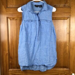 Jones & Co Jones New York Blue 100% Linen Sleeveless Tunic Top Small Lagenlook